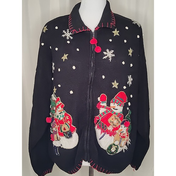 Vintage Heirloom Collectibles Snowman Ugly Christmas Full Zip Sweater Size XL - Picture 1 of 13